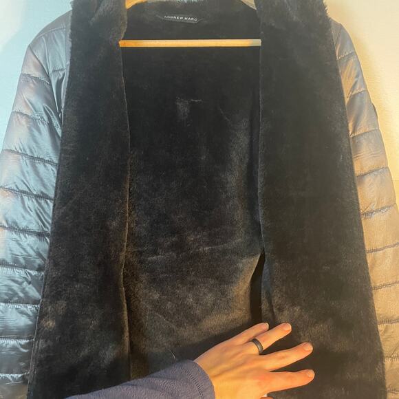Andrew Marc Reversible Puffer & Faux Fur Jacket Silver & Black SZ Small EUC - Picture 10 of 16